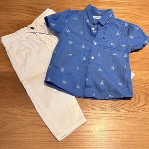 Mayoral Set - Blue Sailboat Print Shirt and White Pants size 9 months